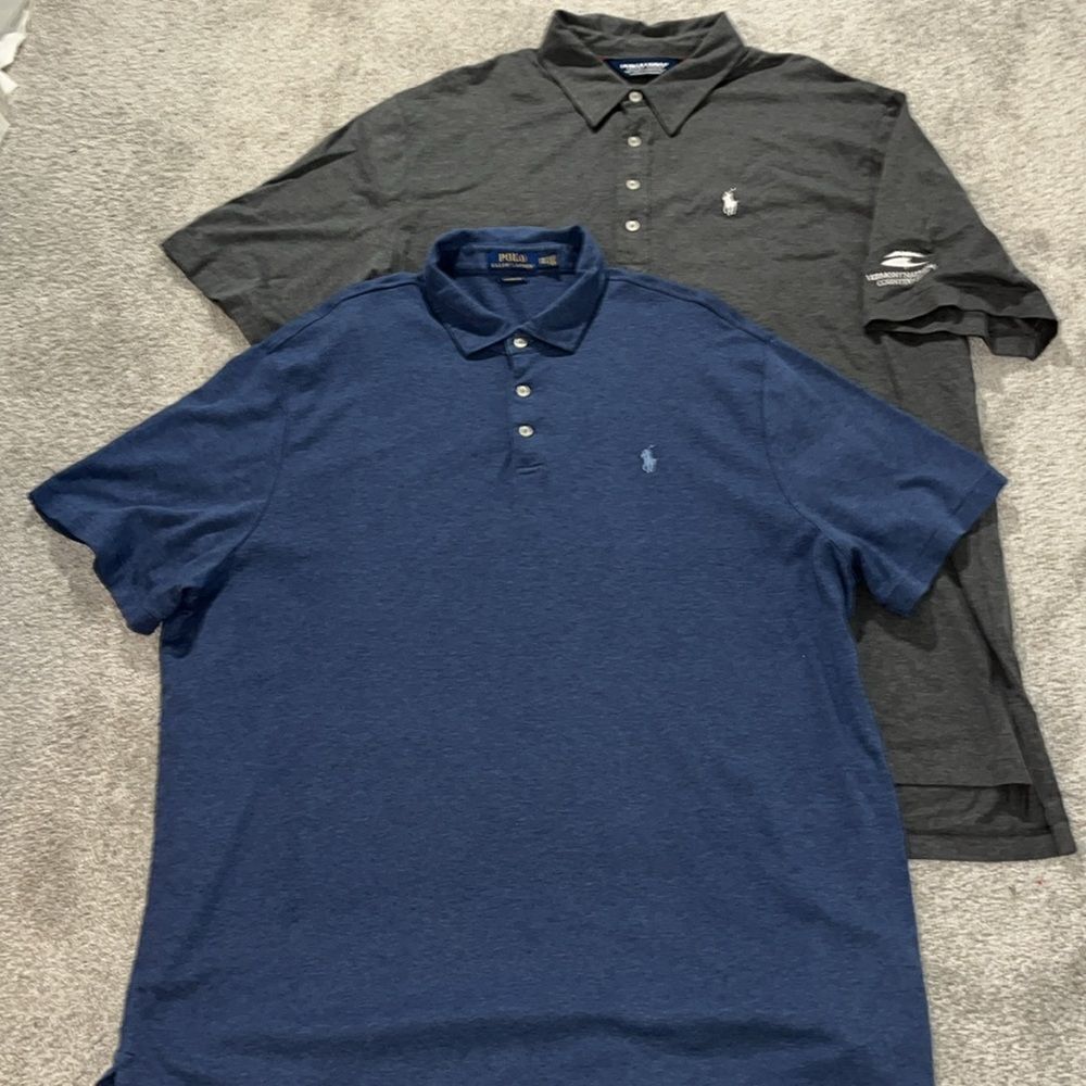 2-Gray & Blue Polo by Ralph Lauren w/Pony Golf Polo Shirt XXL Mens Cotton